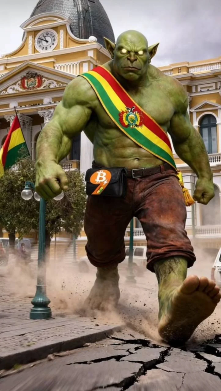 Mostro Boliviano — guerrero con bandera boliviana y Bitcoin
